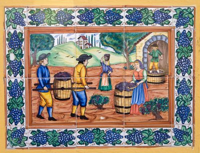 Modern Spanish Ceramic Tiles Showing Workers Carrying Grapes Back to Vineyard Cellar by Unknown